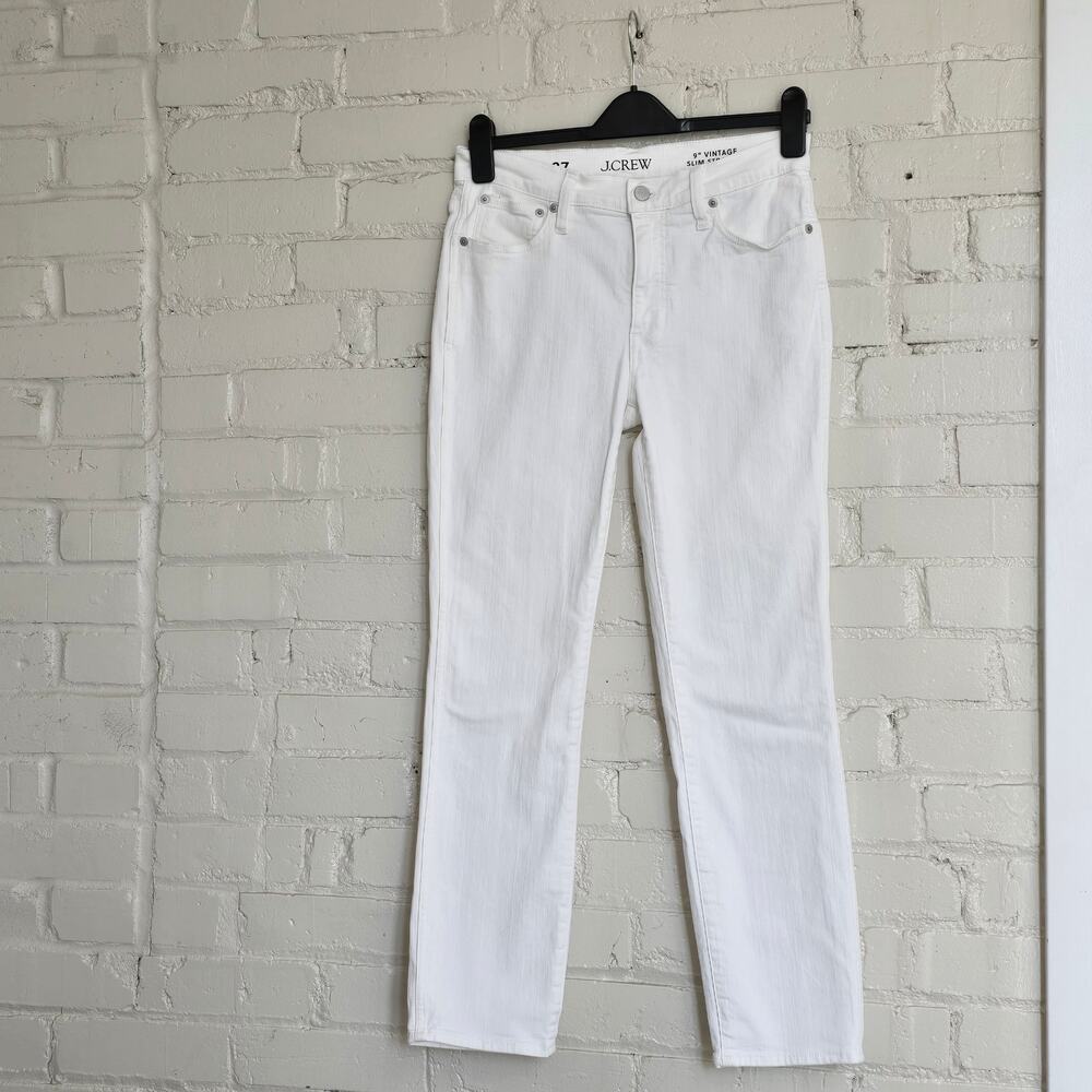 J. Crew Women's 27, White Denim Slim-Straight Jeans: Preppy, Scandinavian